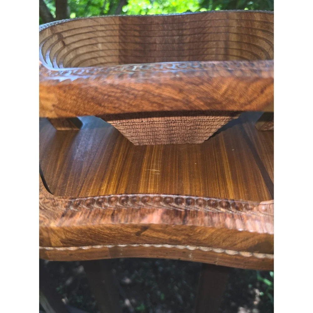 Vintage‎ Hand-Carved Collapsible Wooden Apple Fruit Basket & Trivet